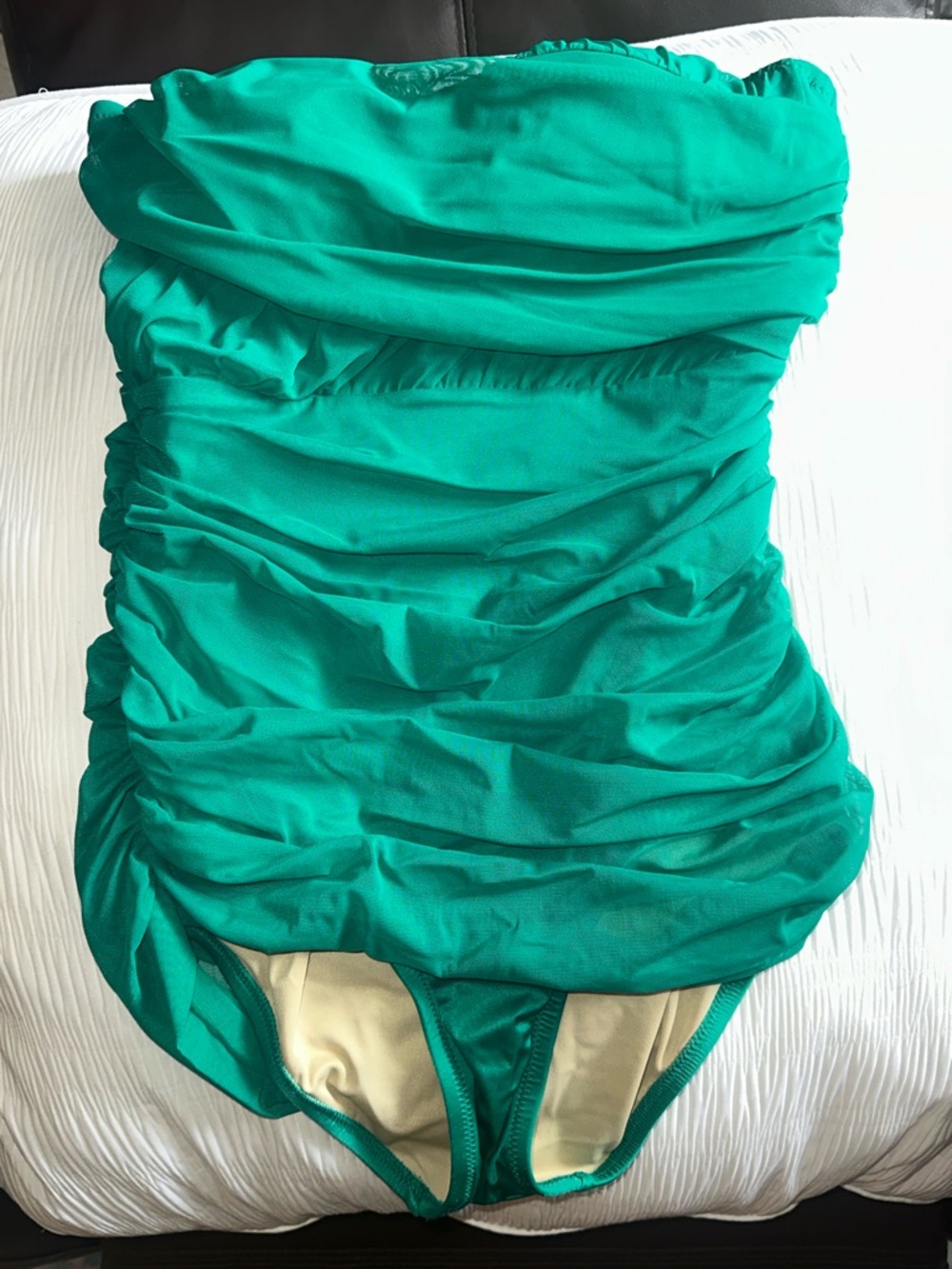 J. Crew Green Mesh Ruched One-Piece strapless Women’s Swimsuit Size 2